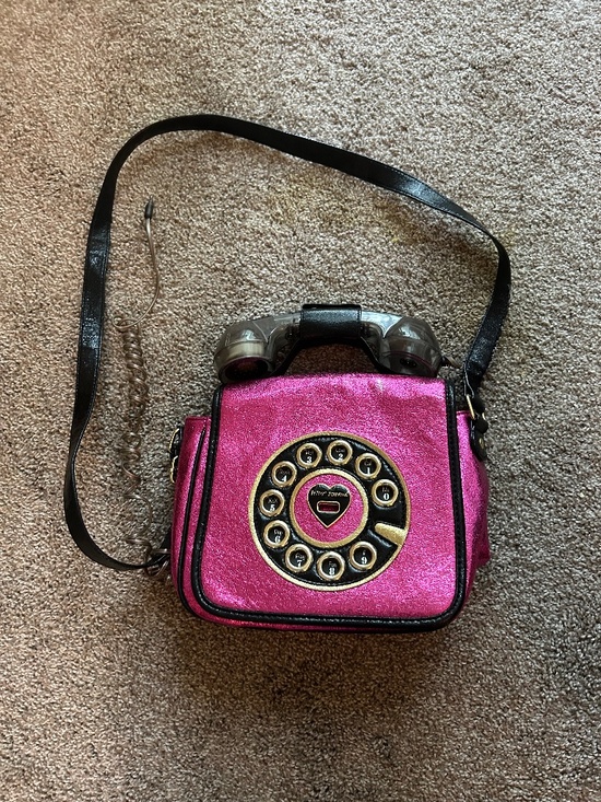 Betsey Johnson Handbags - Betsey Johnson Limited Edition Call Me Kitsch Metallic Pink Purse Rotary Phone